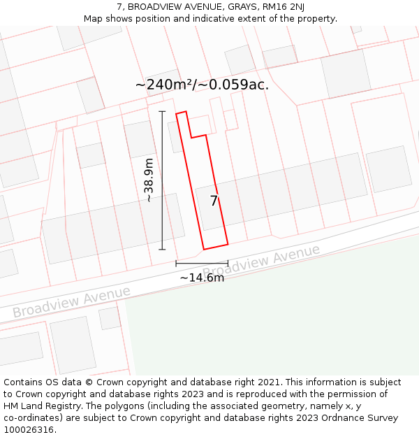 7, BROADVIEW AVENUE, GRAYS, RM16 2NJ: Plot and title map
