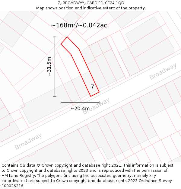 7, BROADWAY, CARDIFF, CF24 1QD: Plot and title map