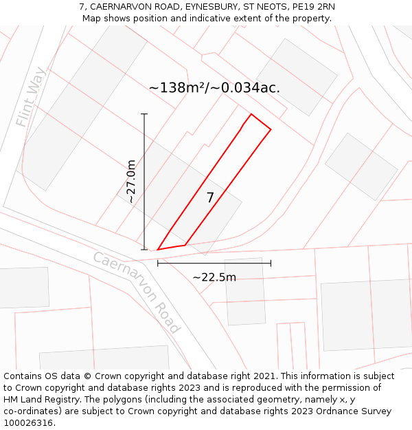 7, CAERNARVON ROAD, EYNESBURY, ST NEOTS, PE19 2RN: Plot and title map