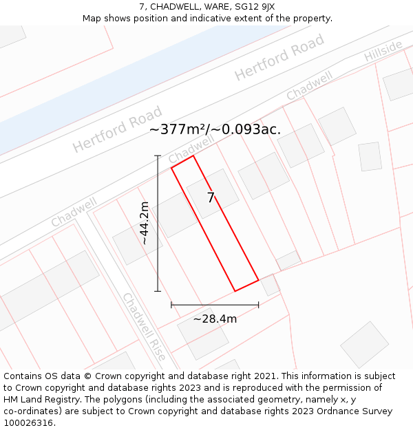 7, CHADWELL, WARE, SG12 9JX: Plot and title map