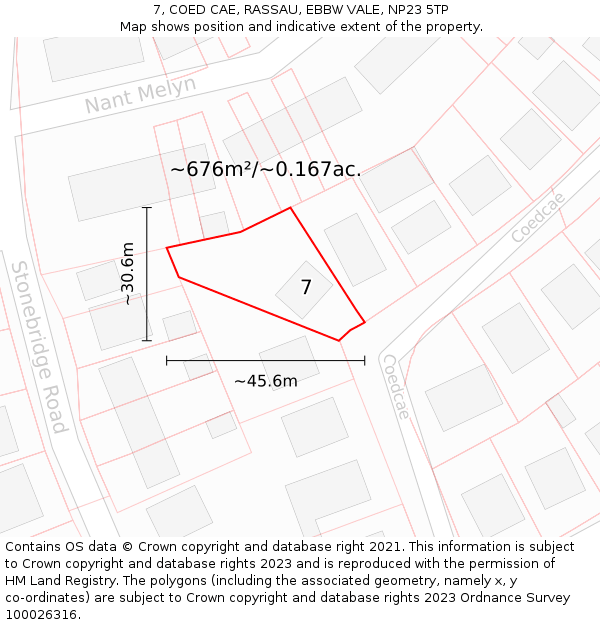 7, COED CAE, RASSAU, EBBW VALE, NP23 5TP: Plot and title map