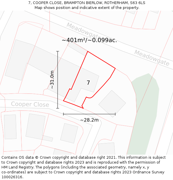 7, COOPER CLOSE, BRAMPTON BIERLOW, ROTHERHAM, S63 6LS: Plot and title map