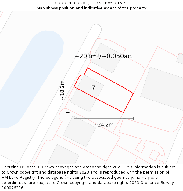 7, COOPER DRIVE, HERNE BAY, CT6 5FF: Plot and title map