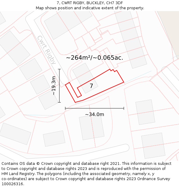 7, CWRT RIGBY, BUCKLEY, CH7 3DF: Plot and title map