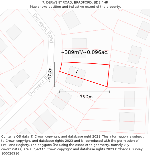 7, DERWENT ROAD, BRADFORD, BD2 4HR: Plot and title map