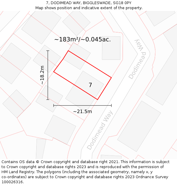 7, DODIMEAD WAY, BIGGLESWADE, SG18 0PY: Plot and title map