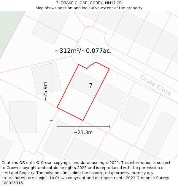 7, DRAKE CLOSE, CORBY, NN17 2RJ: Plot and title map