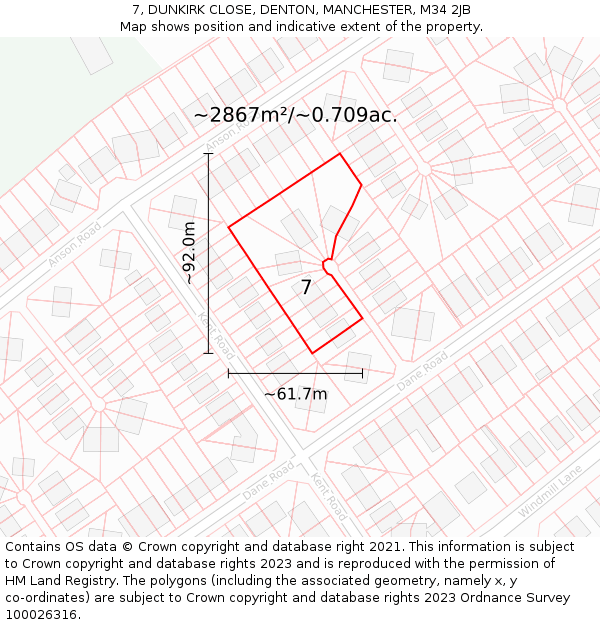 7, DUNKIRK CLOSE, DENTON, MANCHESTER, M34 2JB: Plot and title map