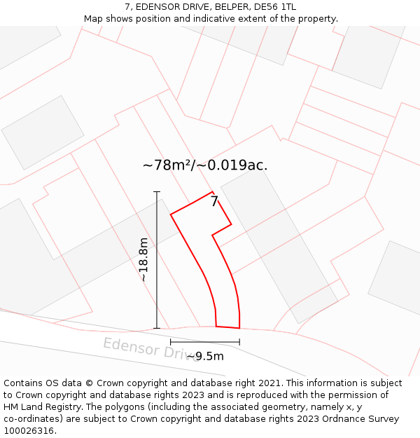 7, EDENSOR DRIVE, BELPER, DE56 1TL: Plot and title map