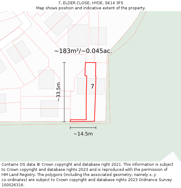 7, ELDER CLOSE, HYDE, SK14 3FS: Plot and title map