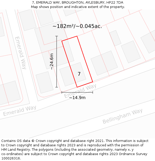 7, EMERALD WAY, BROUGHTON, AYLESBURY, HP22 7DA: Plot and title map