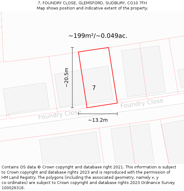 7, FOUNDRY CLOSE, GLEMSFORD, SUDBURY, CO10 7FH: Plot and title map