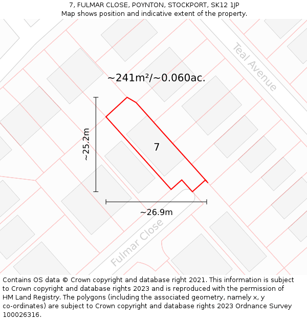 7, FULMAR CLOSE, POYNTON, STOCKPORT, SK12 1JP: Plot and title map
