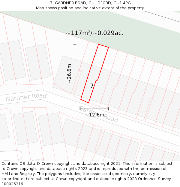 7, GARDNER ROAD, GUILDFORD, GU1 4PG: Plot and title map