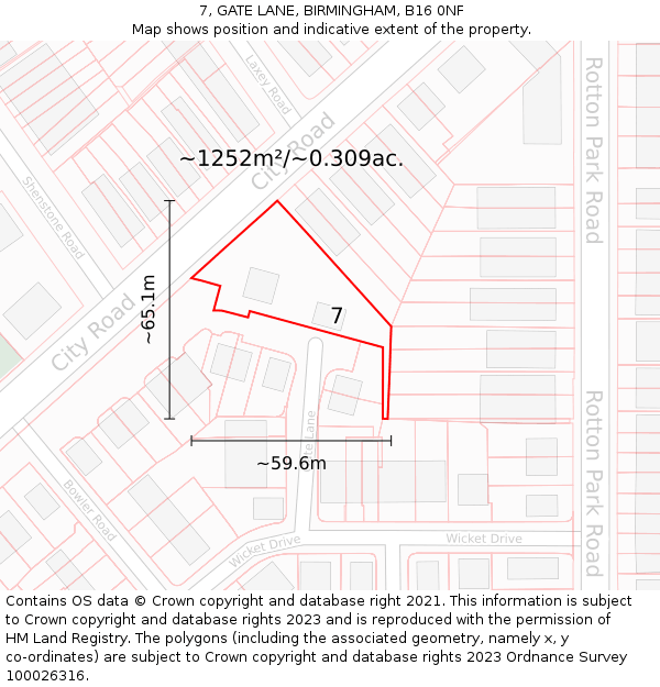 7, GATE LANE, BIRMINGHAM, B16 0NF: Plot and title map