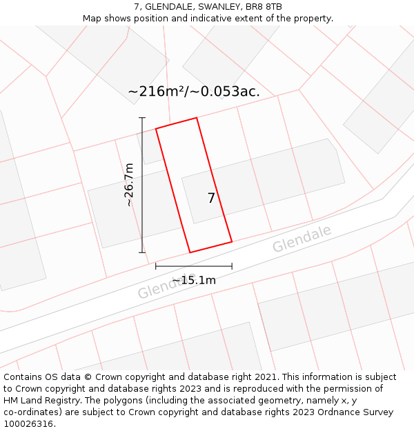 7, GLENDALE, SWANLEY, BR8 8TB: Plot and title map