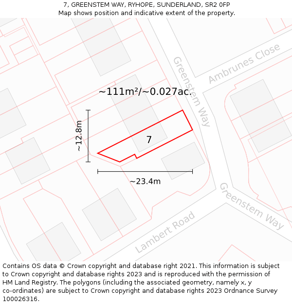 7, GREENSTEM WAY, RYHOPE, SUNDERLAND, SR2 0FP: Plot and title map