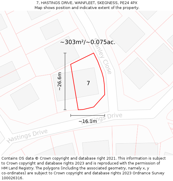 7, HASTINGS DRIVE, WAINFLEET, SKEGNESS, PE24 4PX: Plot and title map