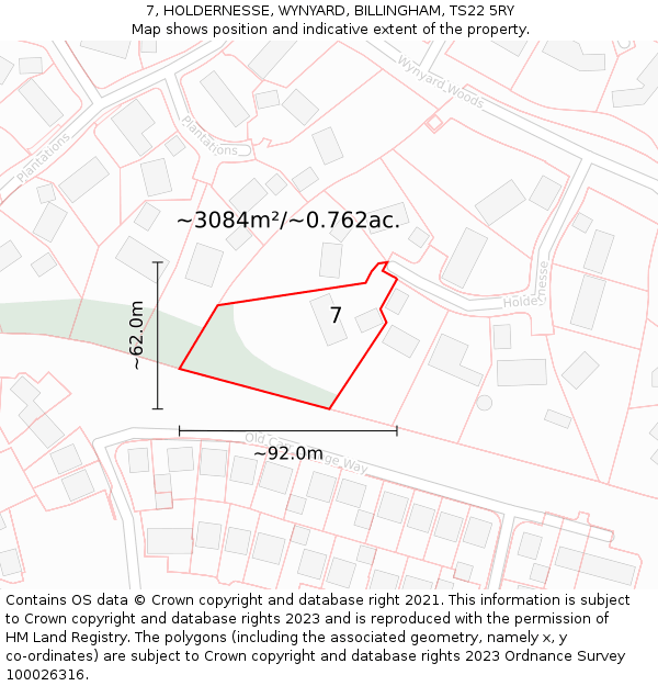 7, HOLDERNESSE, WYNYARD, BILLINGHAM, TS22 5RY: Plot and title map