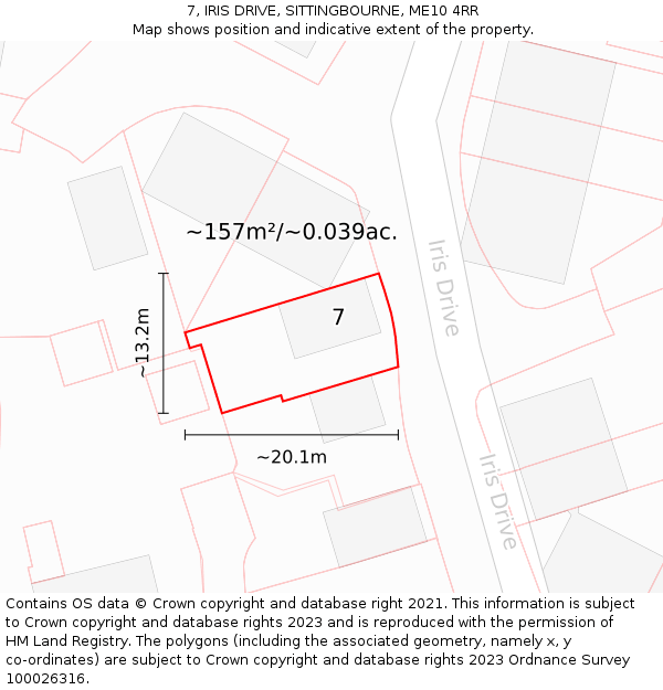 7, IRIS DRIVE, SITTINGBOURNE, ME10 4RR: Plot and title map