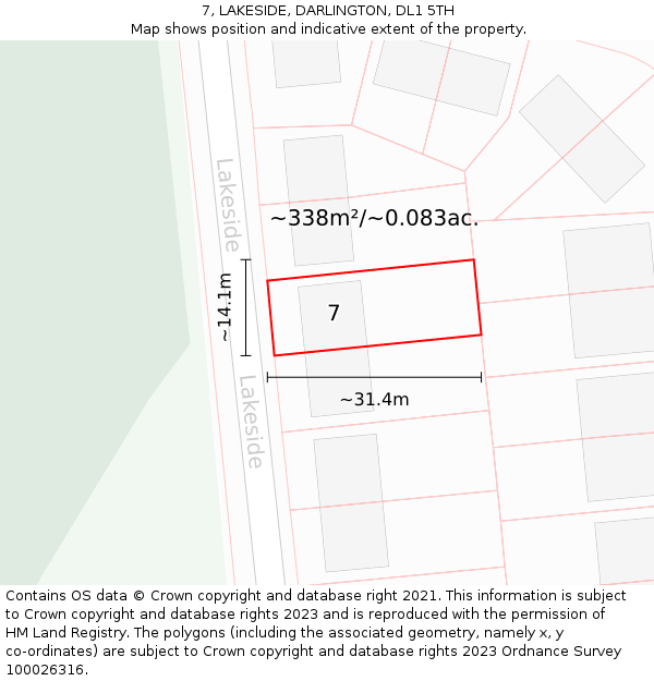 7, LAKESIDE, DARLINGTON, DL1 5TH: Plot and title map