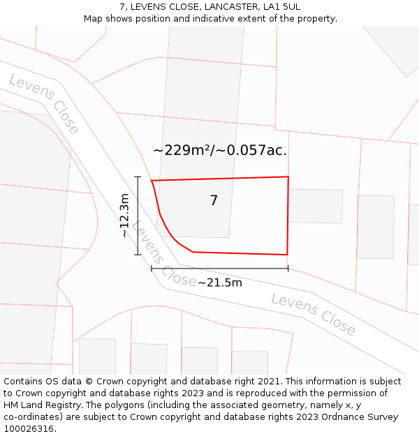 7, LEVENS CLOSE, LANCASTER, LA1 5UL: Plot and title map