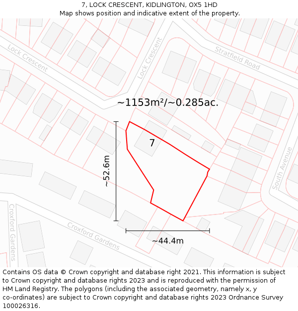 7, LOCK CRESCENT, KIDLINGTON, OX5 1HD: Plot and title map