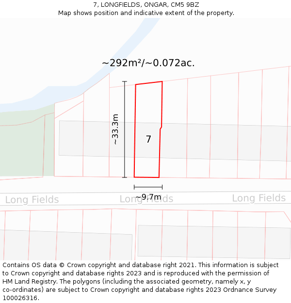 7, LONGFIELDS, ONGAR, CM5 9BZ: Plot and title map