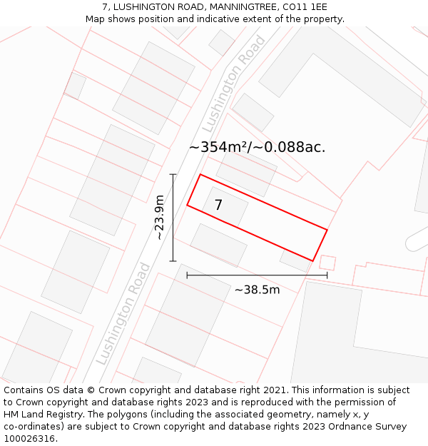 7, LUSHINGTON ROAD, MANNINGTREE, CO11 1EE: Plot and title map