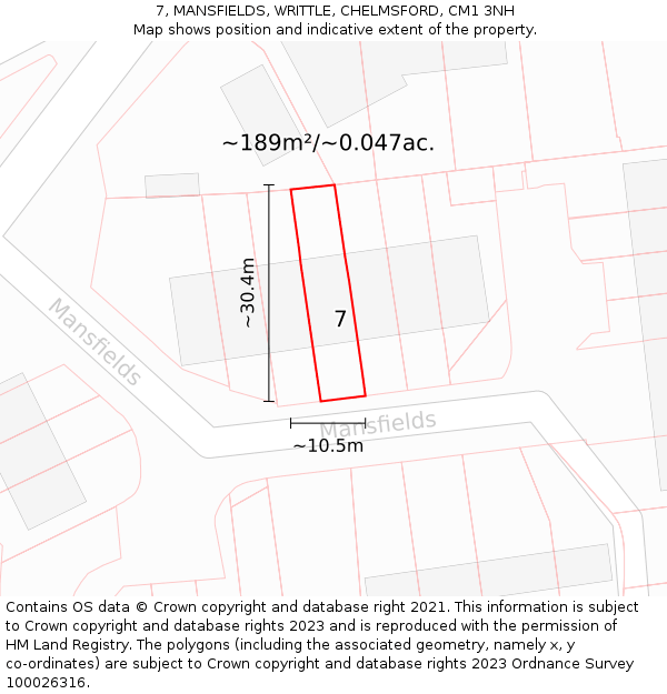 7, MANSFIELDS, WRITTLE, CHELMSFORD, CM1 3NH: Plot and title map