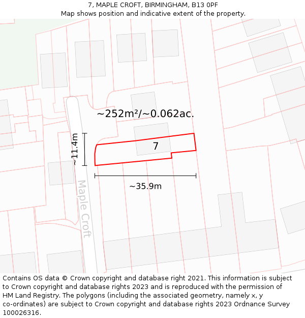 7, MAPLE CROFT, BIRMINGHAM, B13 0PF: Plot and title map