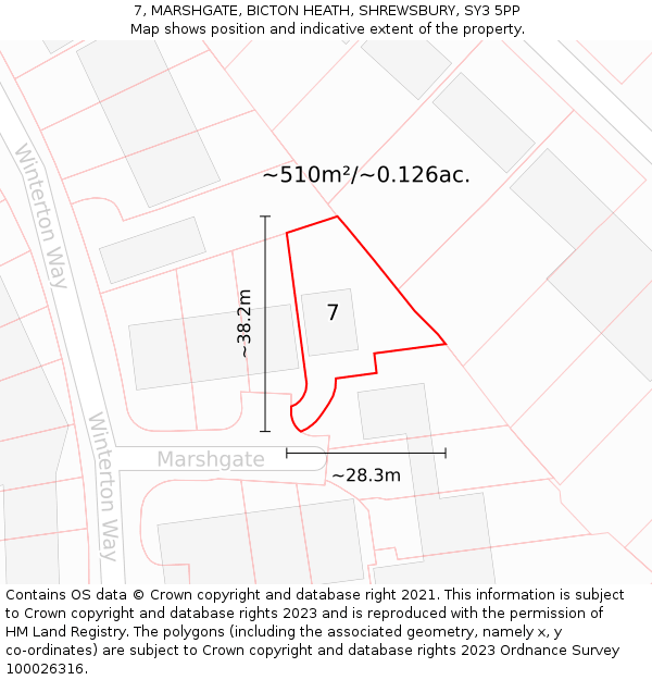 7, MARSHGATE, BICTON HEATH, SHREWSBURY, SY3 5PP: Plot and title map