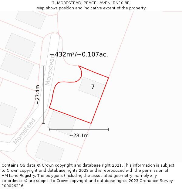 7, MORESTEAD, PEACEHAVEN, BN10 8EJ: Plot and title map