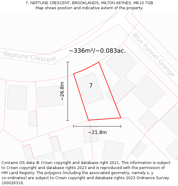 7, NEPTUNE CRESCENT, BROOKLANDS, MILTON KEYNES, MK10 7GB: Plot and title map