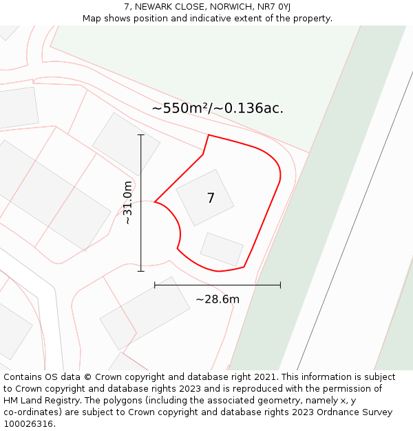 7, NEWARK CLOSE, NORWICH, NR7 0YJ: Plot and title map
