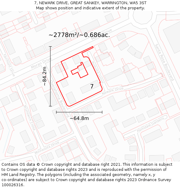 7, NEWARK DRIVE, GREAT SANKEY, WARRINGTON, WA5 3ST: Plot and title map