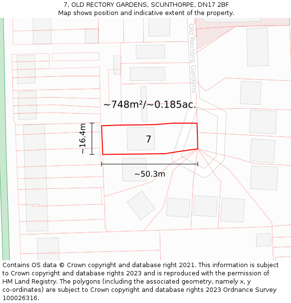 7, OLD RECTORY GARDENS, SCUNTHORPE, DN17 2BF: Plot and title map