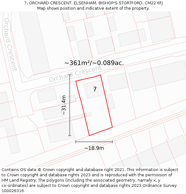 7, ORCHARD CRESCENT, ELSENHAM, BISHOP'S STORTFORD, CM22 6FJ: Plot and title map