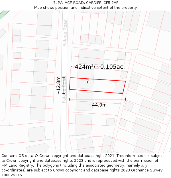 7, PALACE ROAD, CARDIFF, CF5 2AF: Plot and title map