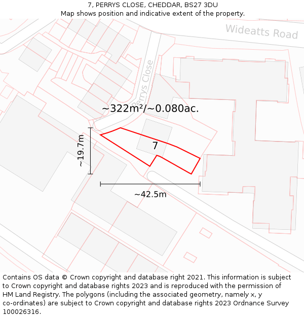 7, PERRYS CLOSE, CHEDDAR, BS27 3DU: Plot and title map