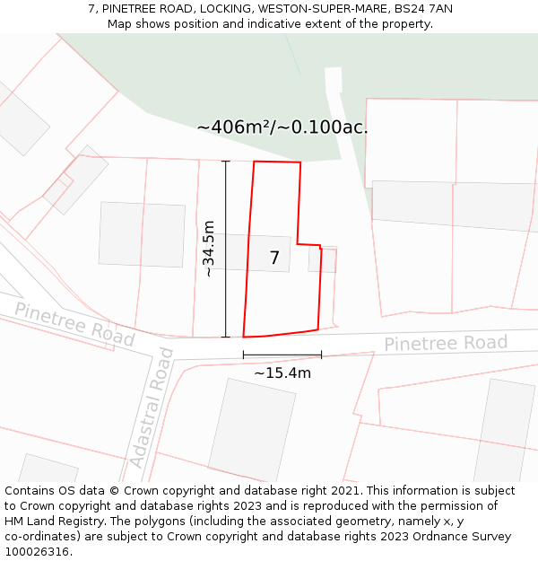 7, PINETREE ROAD, LOCKING, WESTON-SUPER-MARE, BS24 7AN: Plot and title map