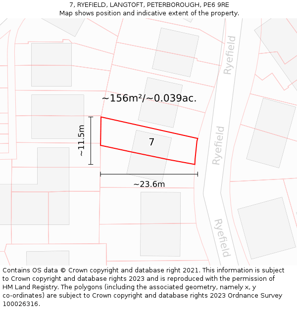 7, RYEFIELD, LANGTOFT, PETERBOROUGH, PE6 9RE: Plot and title map