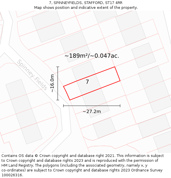 7, SPINNEYFIELDS, STAFFORD, ST17 4RR: Plot and title map