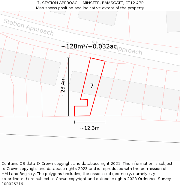 7, STATION APPROACH, MINSTER, RAMSGATE, CT12 4BP: Plot and title map
