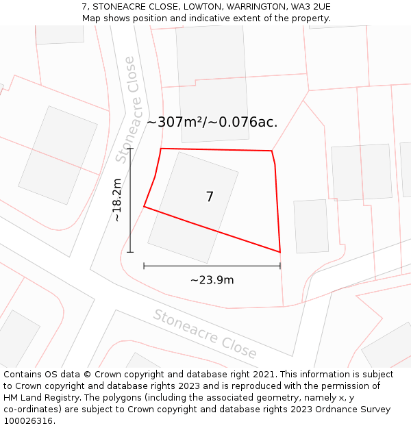 7, STONEACRE CLOSE, LOWTON, WARRINGTON, WA3 2UE: Plot and title map