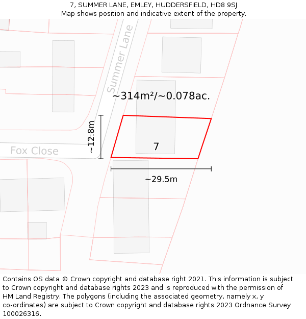 7, SUMMER LANE, EMLEY, HUDDERSFIELD, HD8 9SJ: Plot and title map
