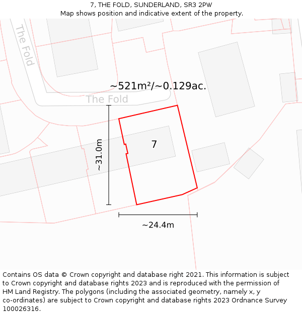 7, THE FOLD, SUNDERLAND, SR3 2PW: Plot and title map
