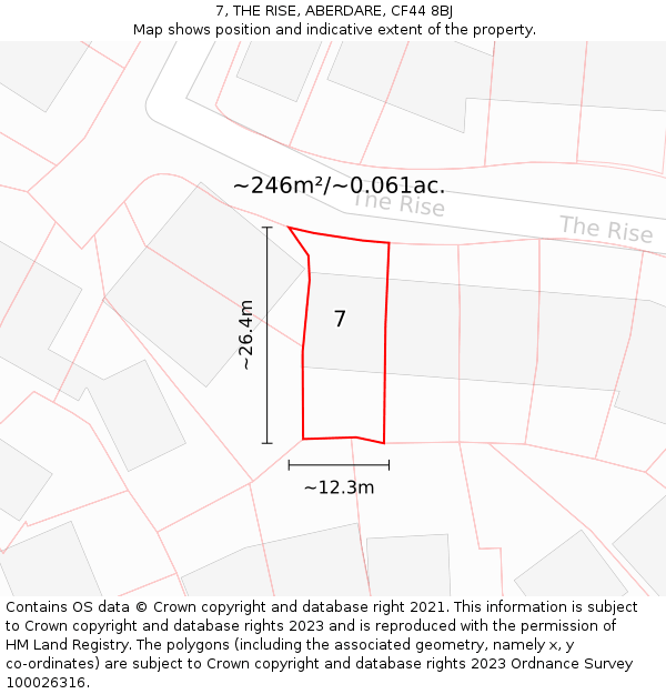 7, THE RISE, ABERDARE, CF44 8BJ: Plot and title map