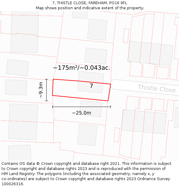 7, THISTLE CLOSE, FAREHAM, PO16 9FL: Plot and title map