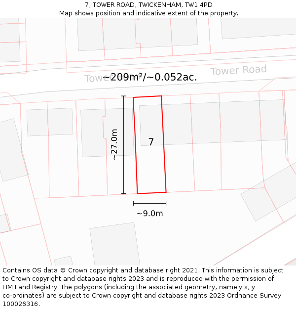 7, TOWER ROAD, TWICKENHAM, TW1 4PD: Plot and title map